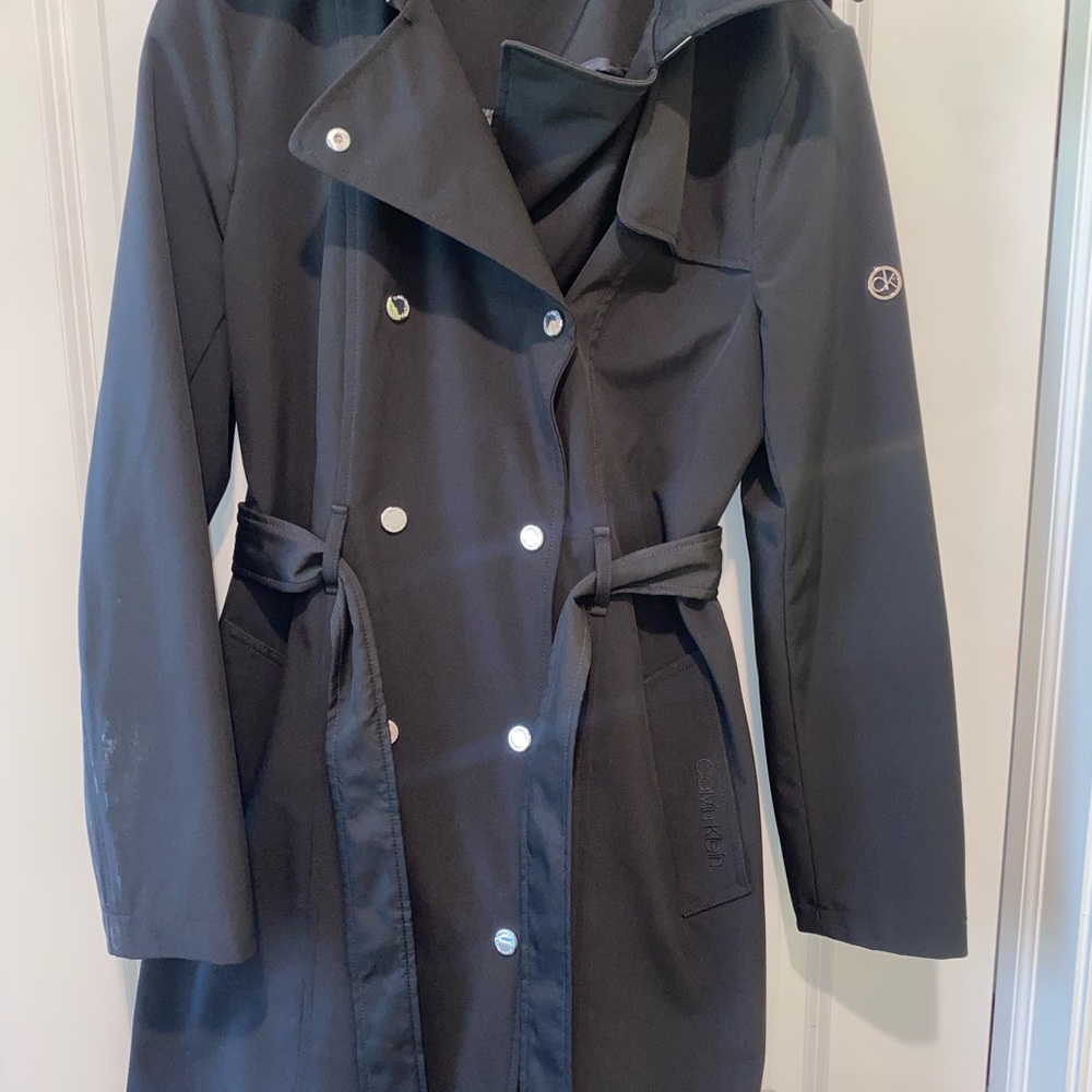 Women’s Calvin Klein Black Trench Coat with Belted Waist
